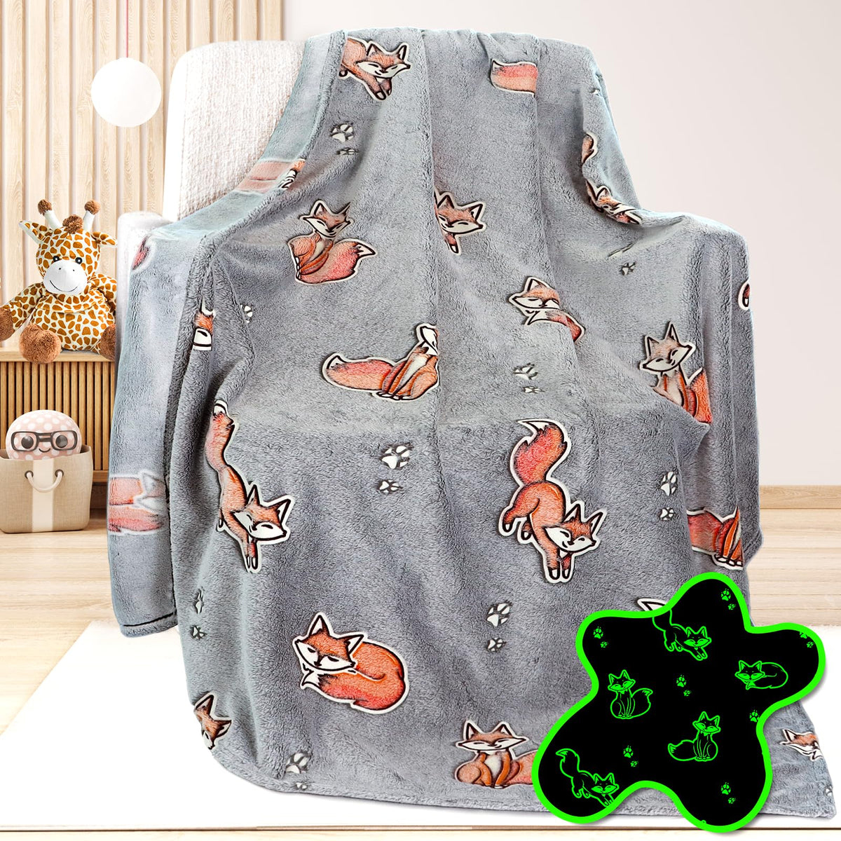Uofon Fox Gifts Toys For Kids Boys Baby- Glow In The Dark Blanket Fox Presents For Birthday Fox Decor Age 12 3 4 5 6 7 8 9 10 Ye