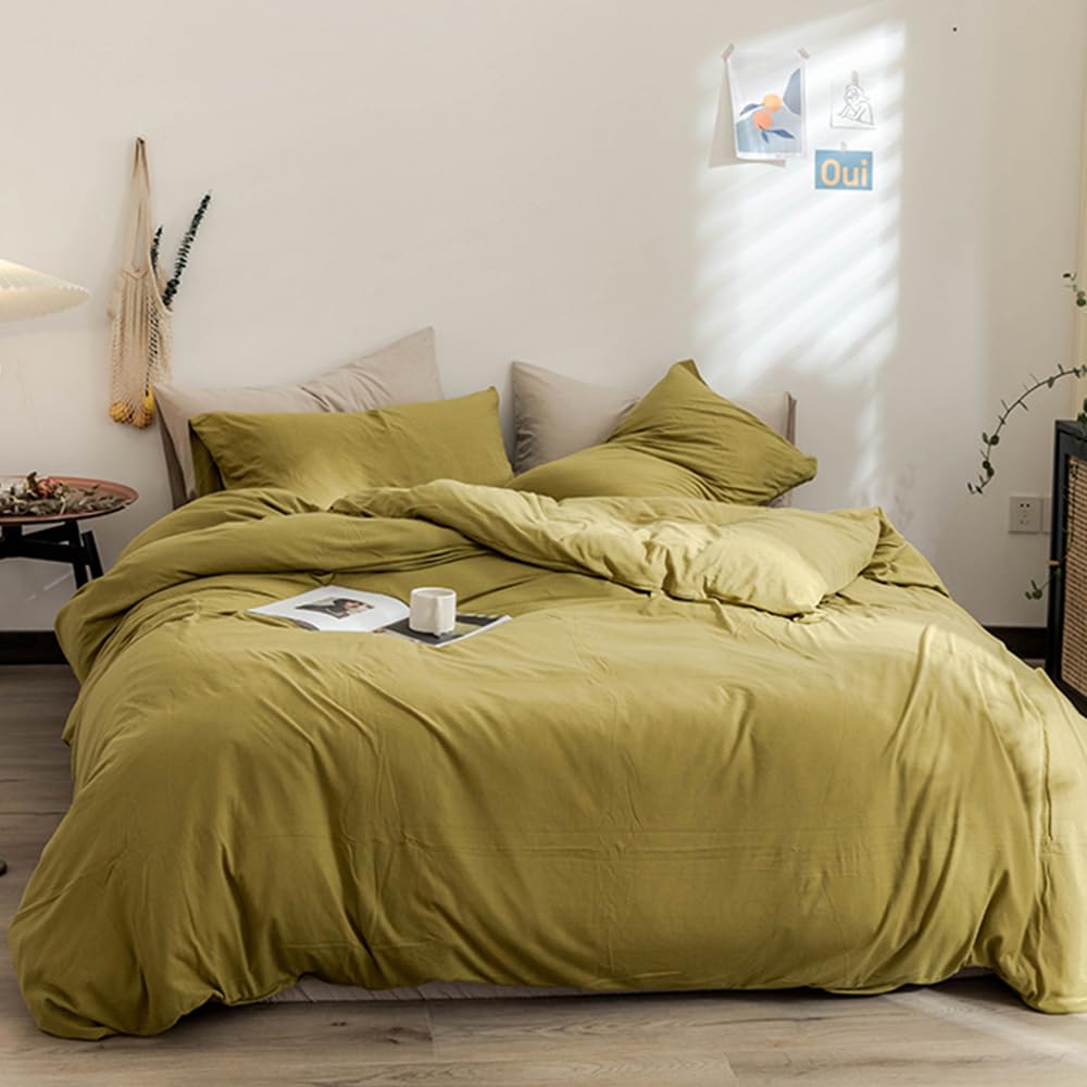 Clothknow Moss Yellow Comforter Set Queen 3Pcs Chartreuse Bedding Comforter Sets Green Yellow Queen Comforter Yellownish Green Q