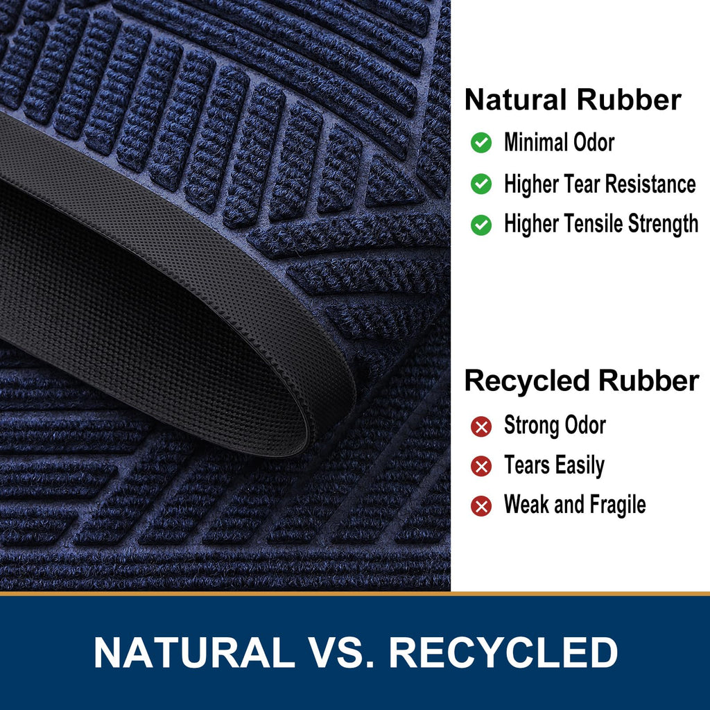 Smiry Front Door Mat Outside Entrance, Heavy Duty Sturdy Natural Rubber Doormat, Trap Dirt And Moisture, Easy Clean Low Profile Welcome Floor Mats For Indoor Outdoor Entry, 36X24 Inch, Navy Blue