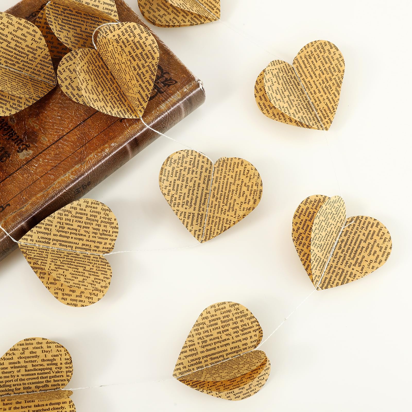 4 Pack 3D Heart Garland Vintage Pages Recycled Book Garland Newspaper Bunting Party Nursery Strand String Banner Wedding Holiday