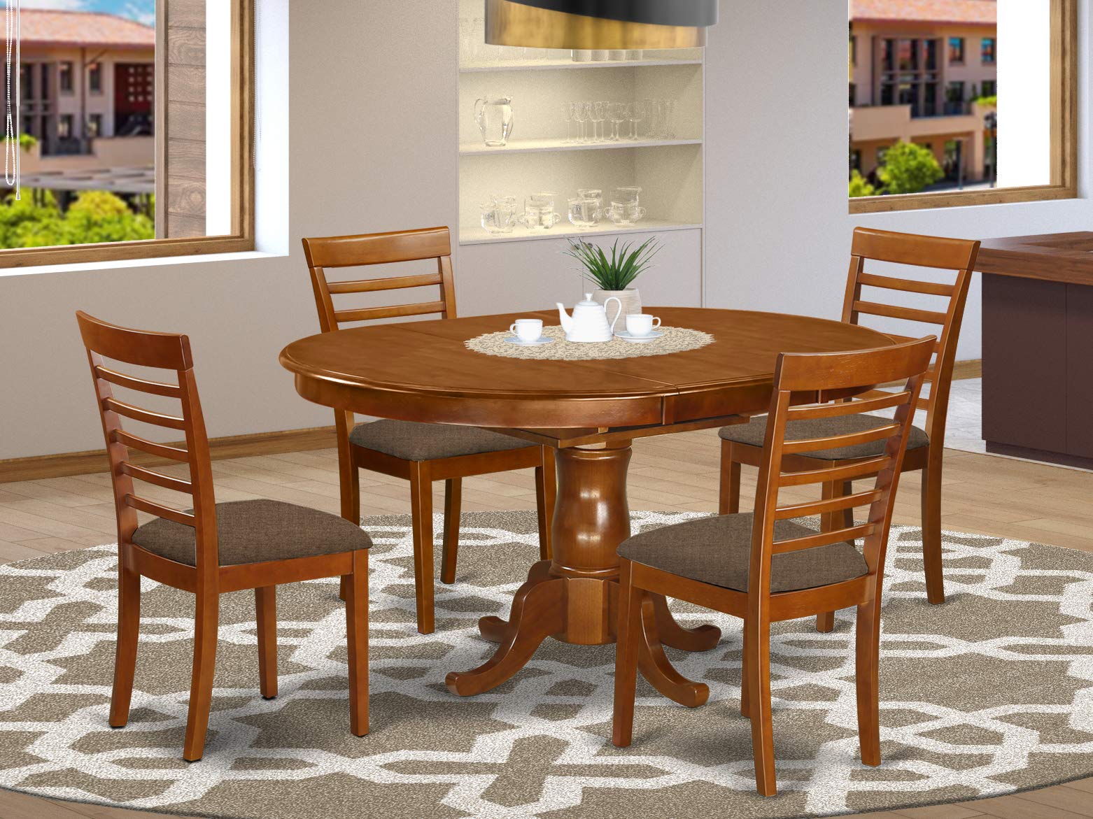 East West Furniture POML5-SBR-C 5 Piece Set for 4 Includes an Oval Kitchen Table with Butterfly Leaf and 4 Linen Fabric Dining Room Chairs, 42x60 Inch