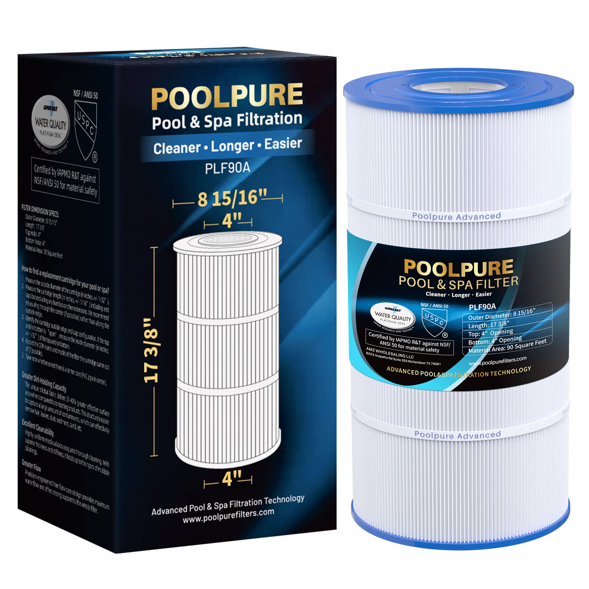 Poolpure Plf90A Pool Filter Replaces Hayward C900, Cx900Re, Pleatco Pa90, Ultral-B6, Unicel C-8409, Filbur Fc-1292, Sta-Rite Pxc