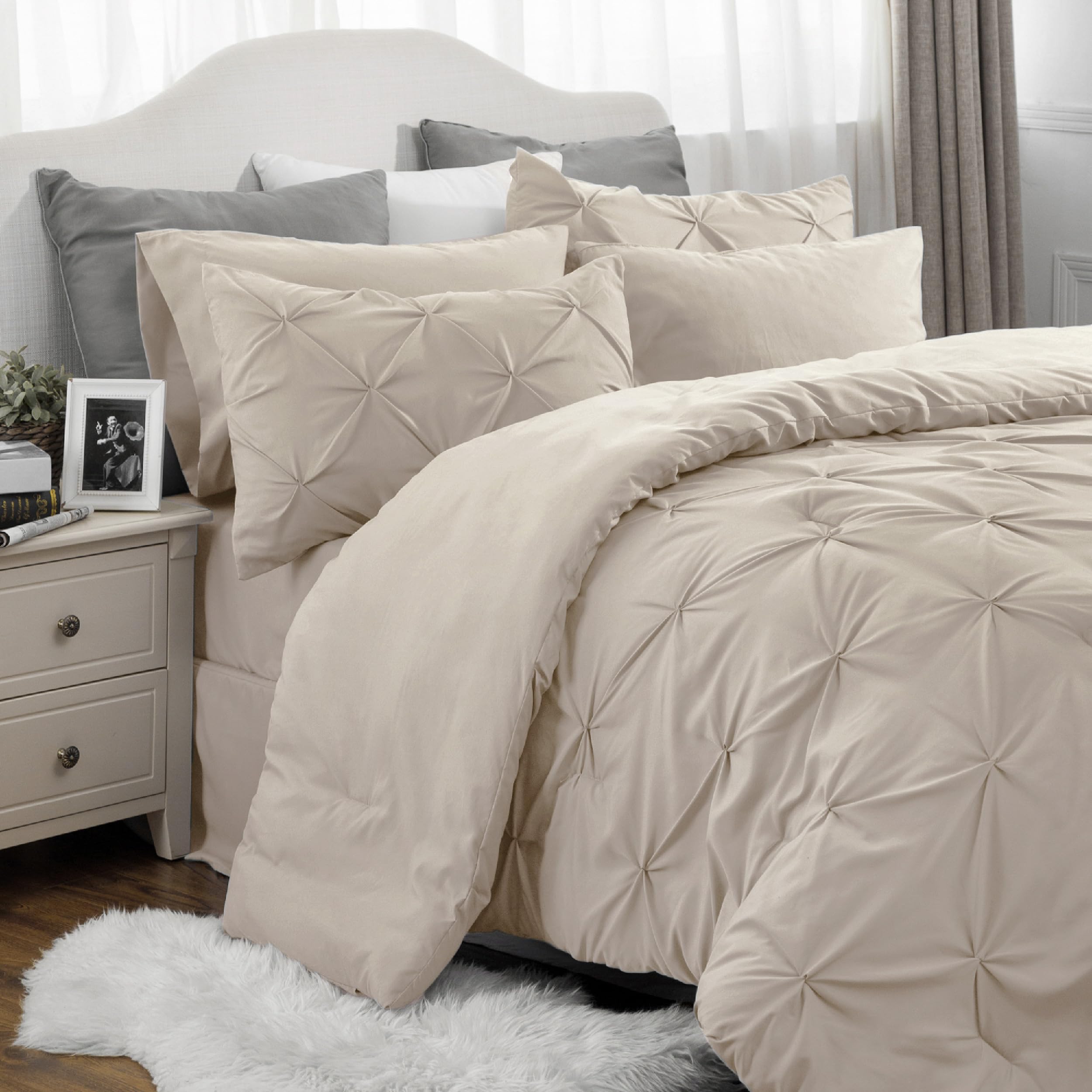 Bedsure Full Size Comforter Sets - Bedding Sets Full 7 Pieces, Bed In A Bag Beige Bed Sets With Comforter, Sheets, Pillowcases &