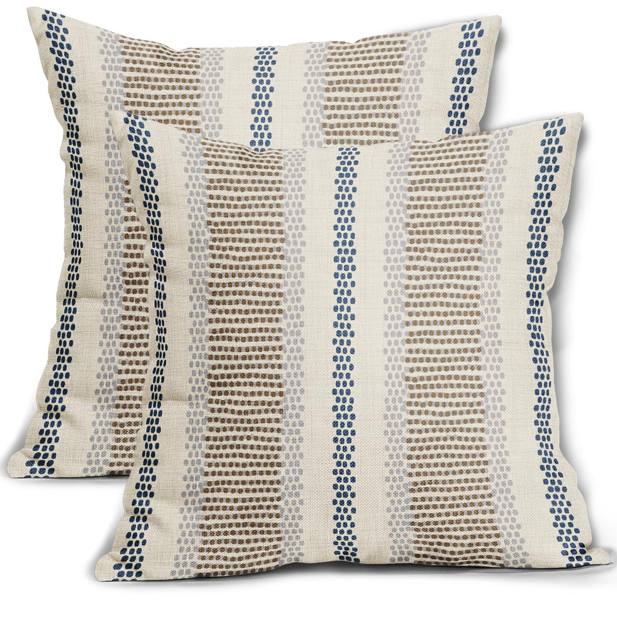 Aytipun Brown Blue Pillow Covers 18X18 Set Of 2 Gray Grey Dot Print Striped Decorative Outdoor Pillowcases Boho Rustic Farmhouse