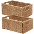 Vagusicc Wicker Storage Basket, Set of 2 Hand Woven Wicker Baskets for Organizing with Handles, Decorative Small Storage Bins fo