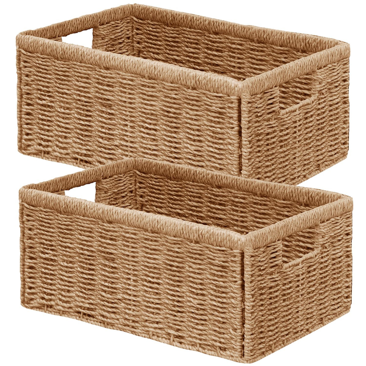 Vagusicc Wicker Storage Basket, Set of 2 Hand Woven Wicker Baskets for Organizing with Handles, Decorative Small Storage Bins fo
