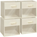 Easi 13 inch Cube Storage Bins, 4 Pack Collapsible Storage Cubes With Window, Clear Cubby Storage Bins for Shelves, Large Closet