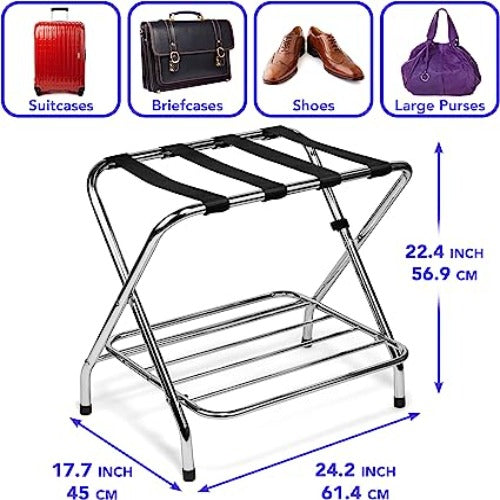 High-Back Luggage Rack, Lightweight Fold-Flat Design, Compact Chrome Finish