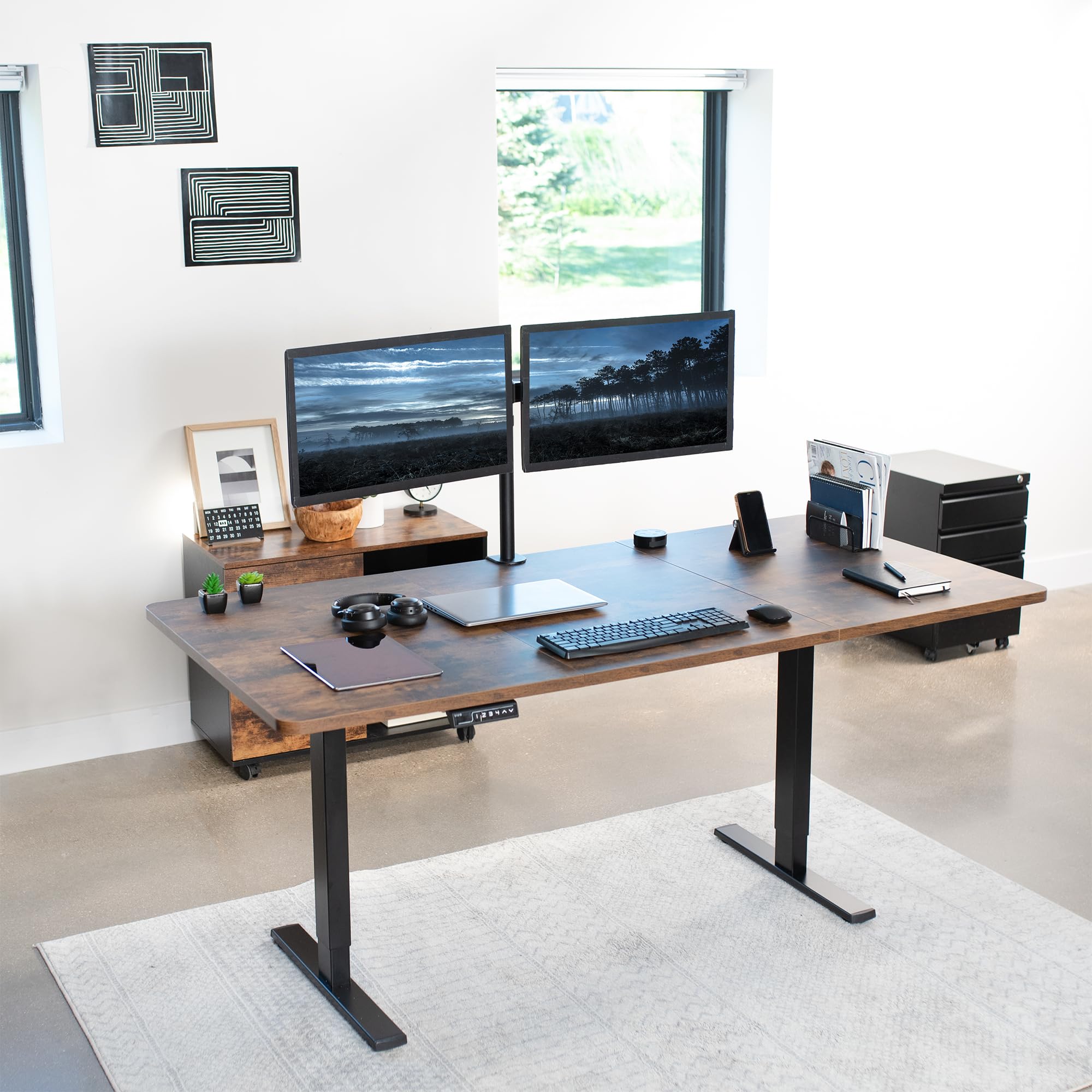 Vivo Electric 71 X 36 Inch Rustic Standing Desk Workstation, Memory Controller Height Adjustment, 1B Series, Vintage Brown Top Black Frame, Desk-Kit-1B7N-36