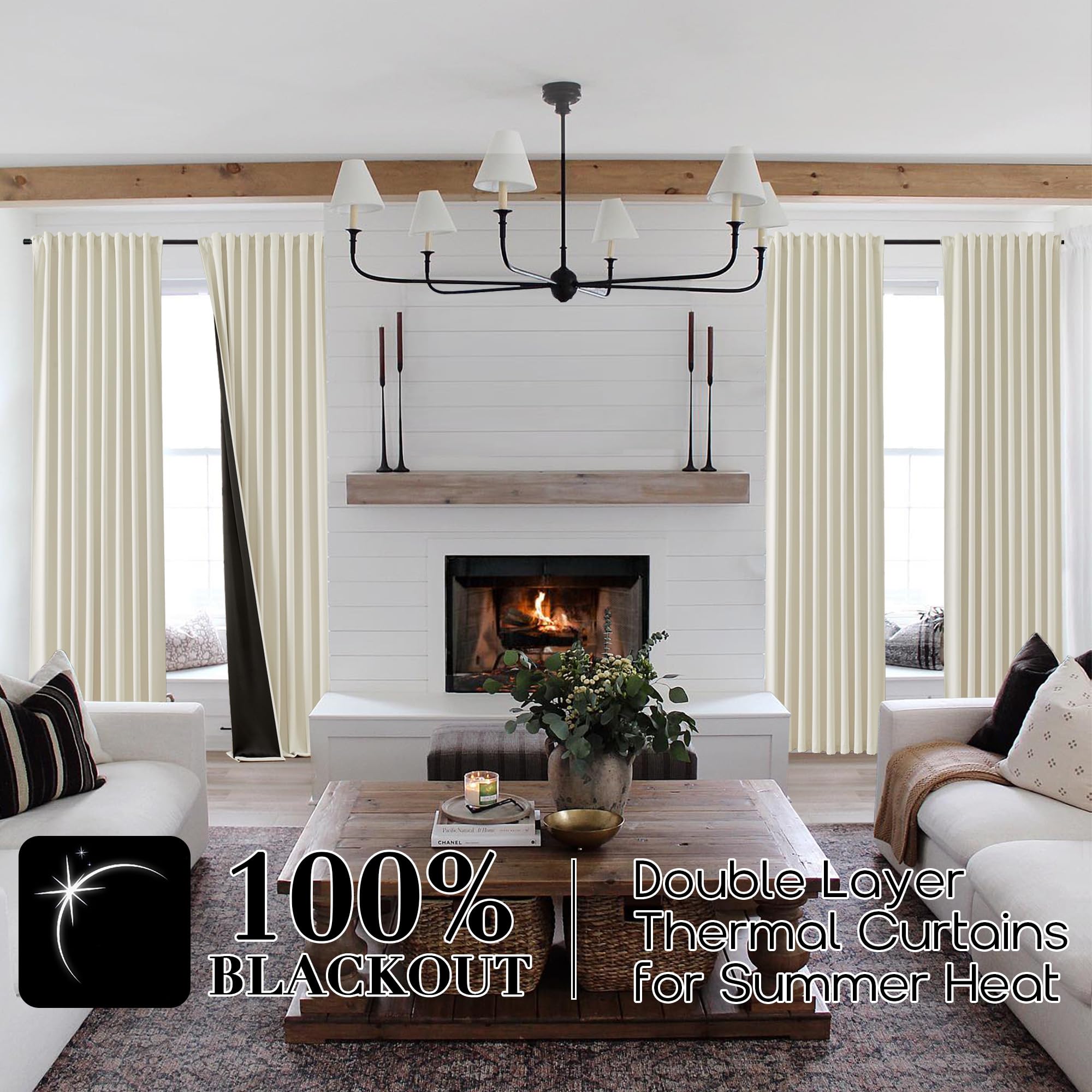 Shineland Beige Curtains 84 Inch Length 2 Panels Set For Living Room,Heat Light Blocking Blackout Farmhouse Curtains Drapes 84 I