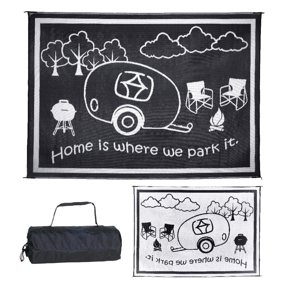 Stylish Camping Ming'S Mark Rh8111 Reversible Rv Home Mat - 8' X 11', Black/White