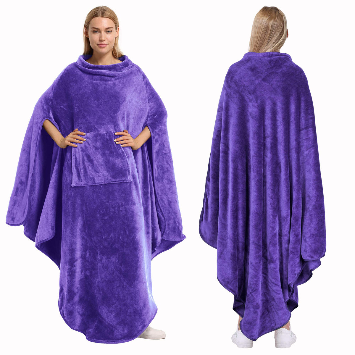 Catalonia Fleece Wearable Blanket Poncho For Adult Women Men, Travel Wrap Blanket Cape With Pocket |Warm, Soft, Cozy, Snuggly, C
