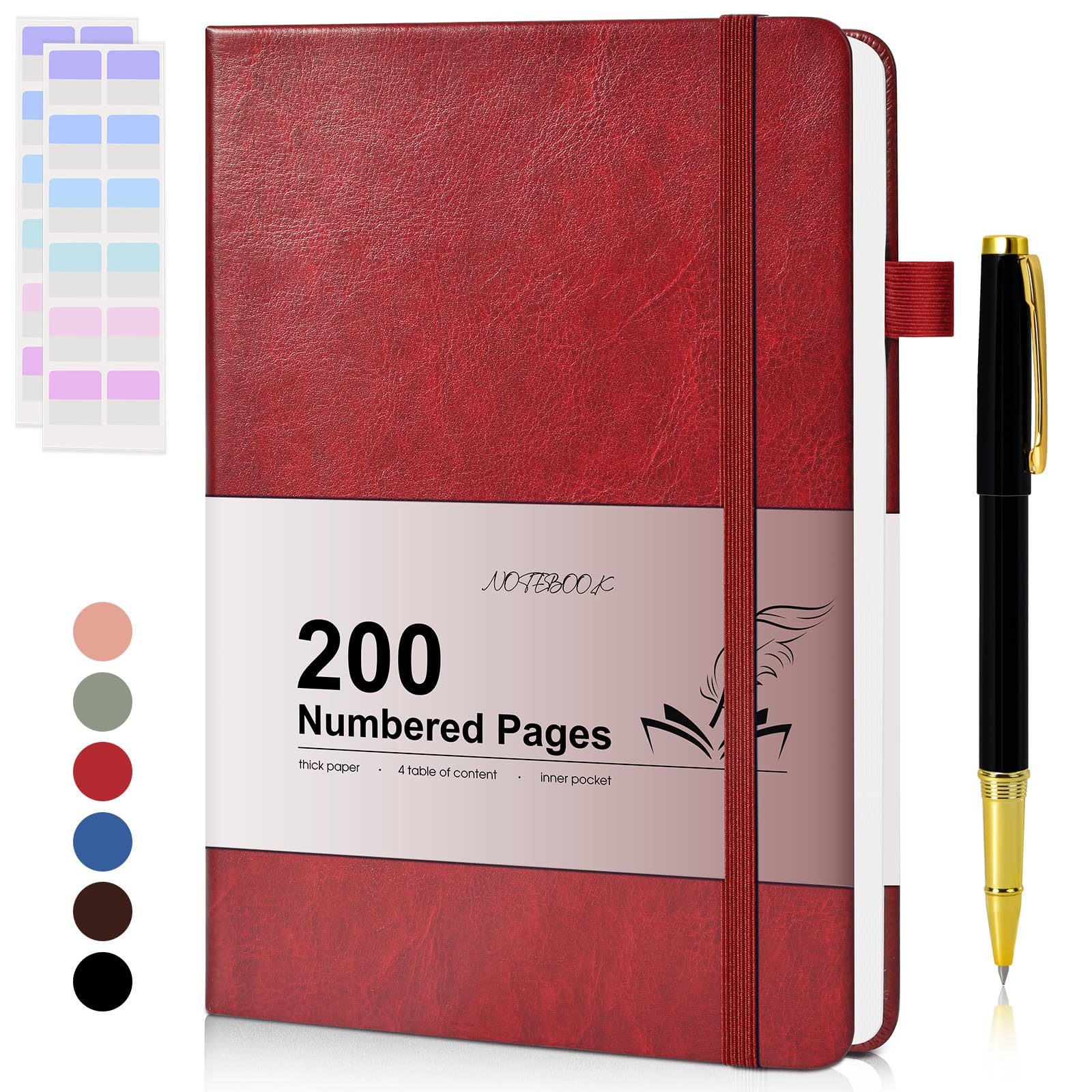 Lined Journal Notebook For Men Women, 200 Numbered Pages Leather Hardcover Journal With Pen, A5 Journaling Notebooks, Thick Pape