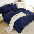 Litanika King Size Comforter Set Navy Blue - 7 Pieces Bed In A Bag King Beddding Comforter Sets, Solid Lightweight Bed Set With