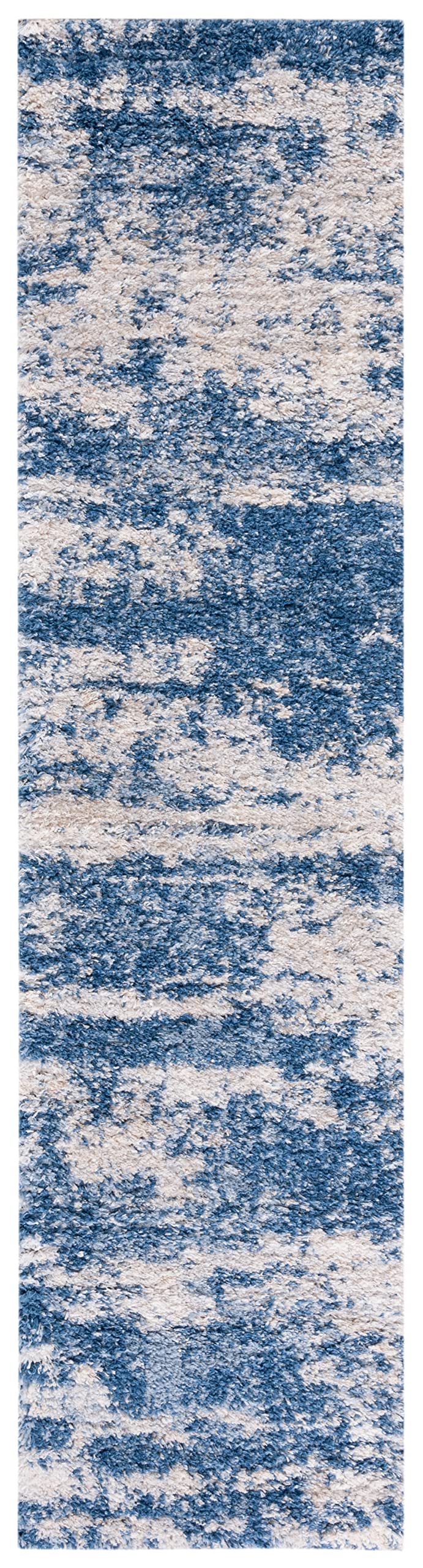 Safavieh Berber Shag Collection Runner Rug - 2' X 6', Beige & Blue, Modern Abstract Design, Non-Shedding & Easy Care, 1.2-Inch T
