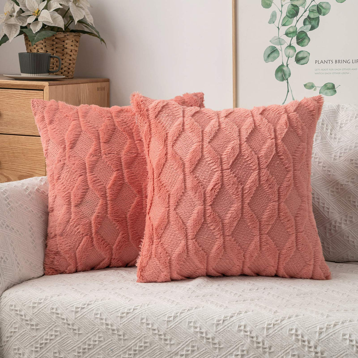 Miulee Coral Red Throw Pillow Covers 20X20 Set Of 2 Spring Decorative Farmhouse Couch Throw Pillows Boho Shells Cute Soft Plush