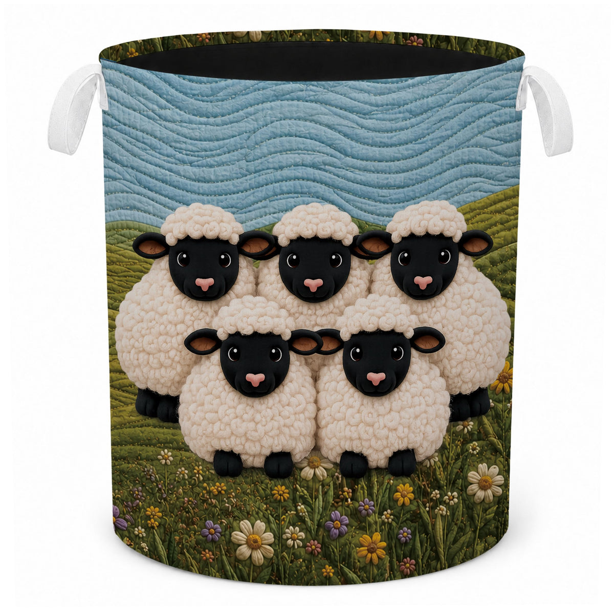 Billaion Wildflower Floral Sheep Laundry Basket, Farmhouse Farm Animal Lamb Laundry Hamper Waterproof Collapsible Clothes Storag