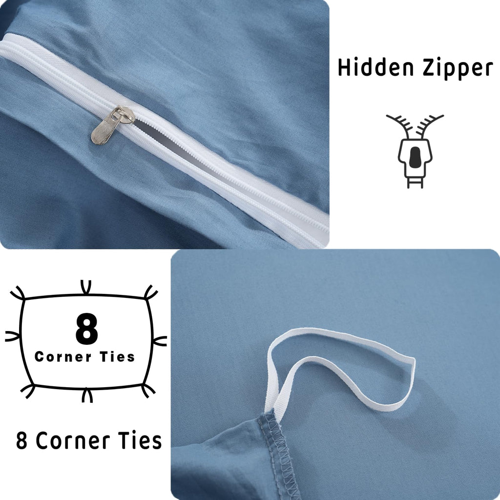 Overket Organic Cotton Duvet Cover Set - 400 Thread Count, King Size, Dusty Blue, Soft & Breathable 3 Piece Bedding Set