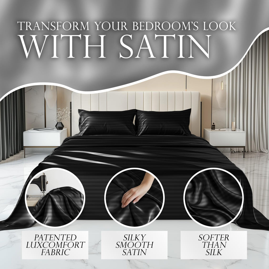Decolure Striped Satin Sheets Twin Set 4Pc - Luxurious Silk Feel Satin Bed Sheets Twin- Elegant Silky Soft Twin Size Satin Bed S