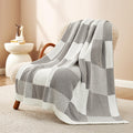 Snuggle Sac Checkered Blanket, Grey Throw Blanket For Couch Checker Microfiber Fluffy Warm Fuzzy Cozy Soft Throw Blanket Reversi