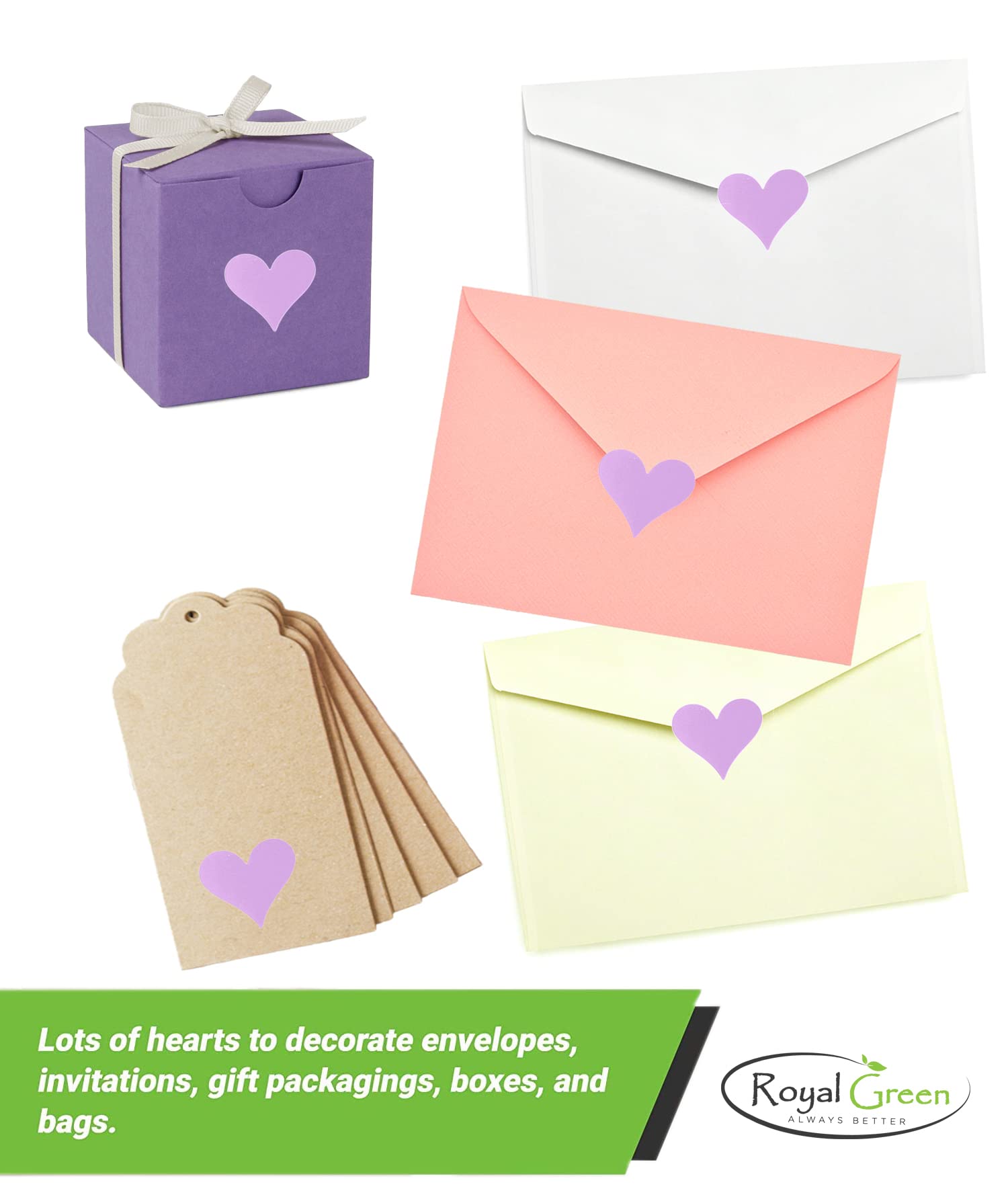 Royal Green 19Mm Heart Shape Pastel Purple Cute Valentine'S Sticker Crafting Seals Decorative Label 400 Pack