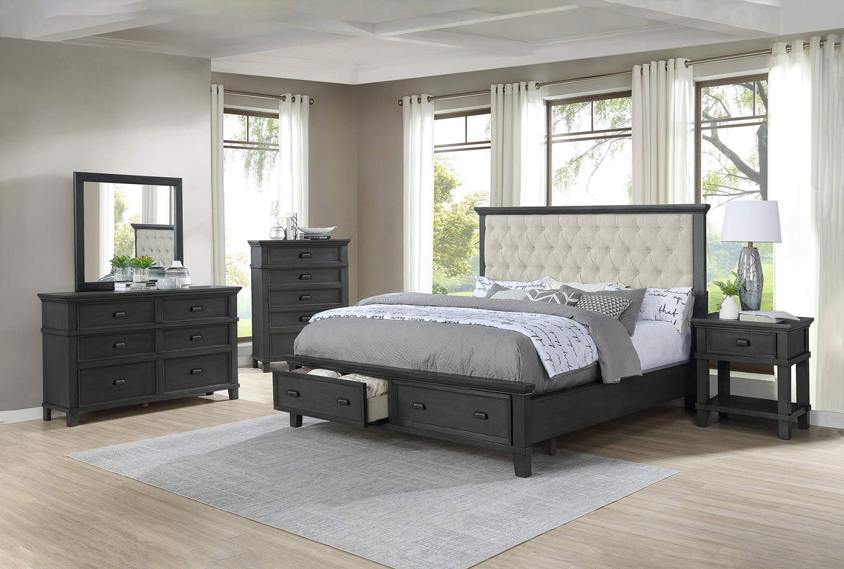 Best Quality Furniture 6PC Queen Bed + Dresser + Mirror + 2 Nightstands + Chest, Gray