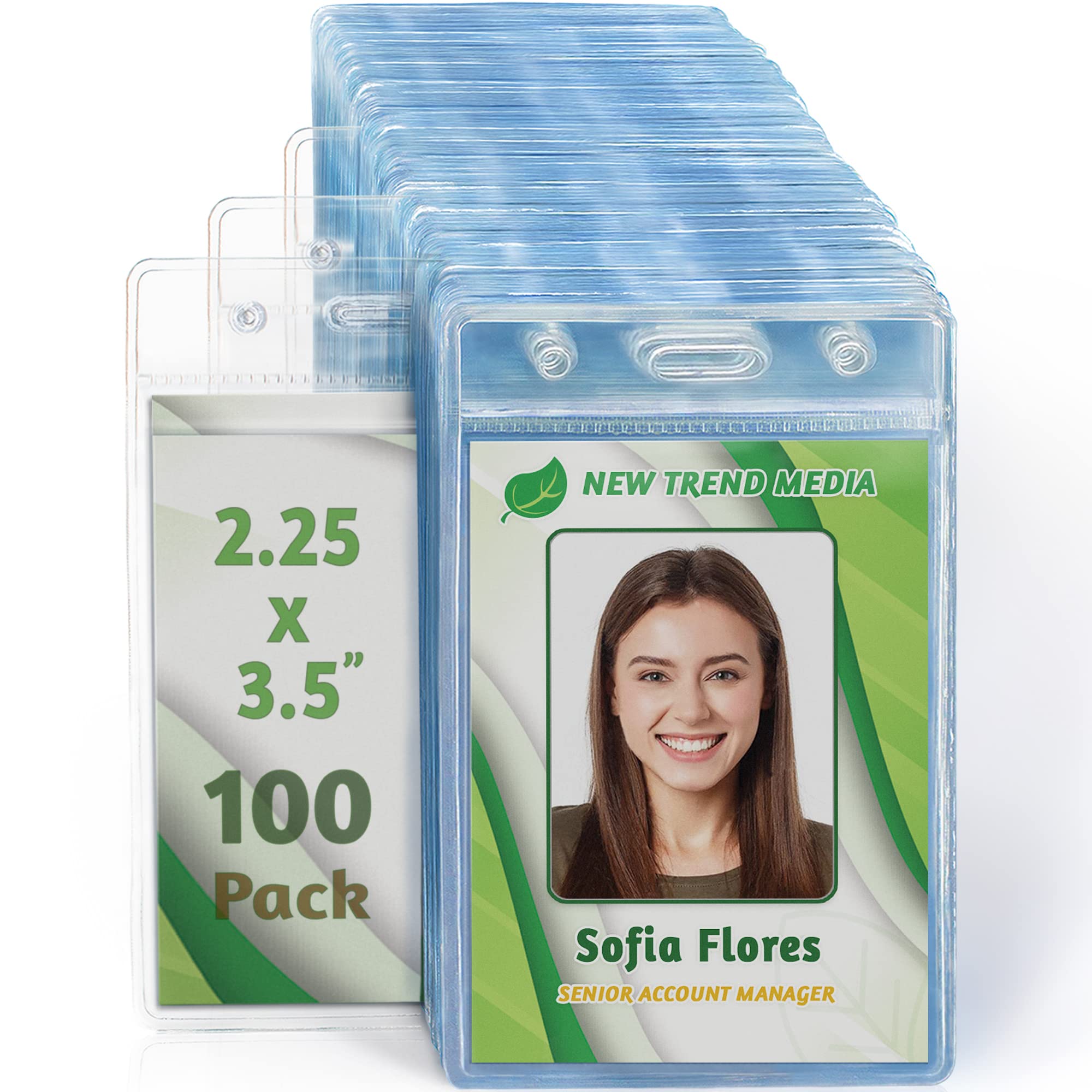 Ecoearth Vertical No Zipper Id Name Badge Holder With Soft Edge (Clear, 2.25X3.5 Inch, Bulk 100 Pack), Quick Loading Plastic Car