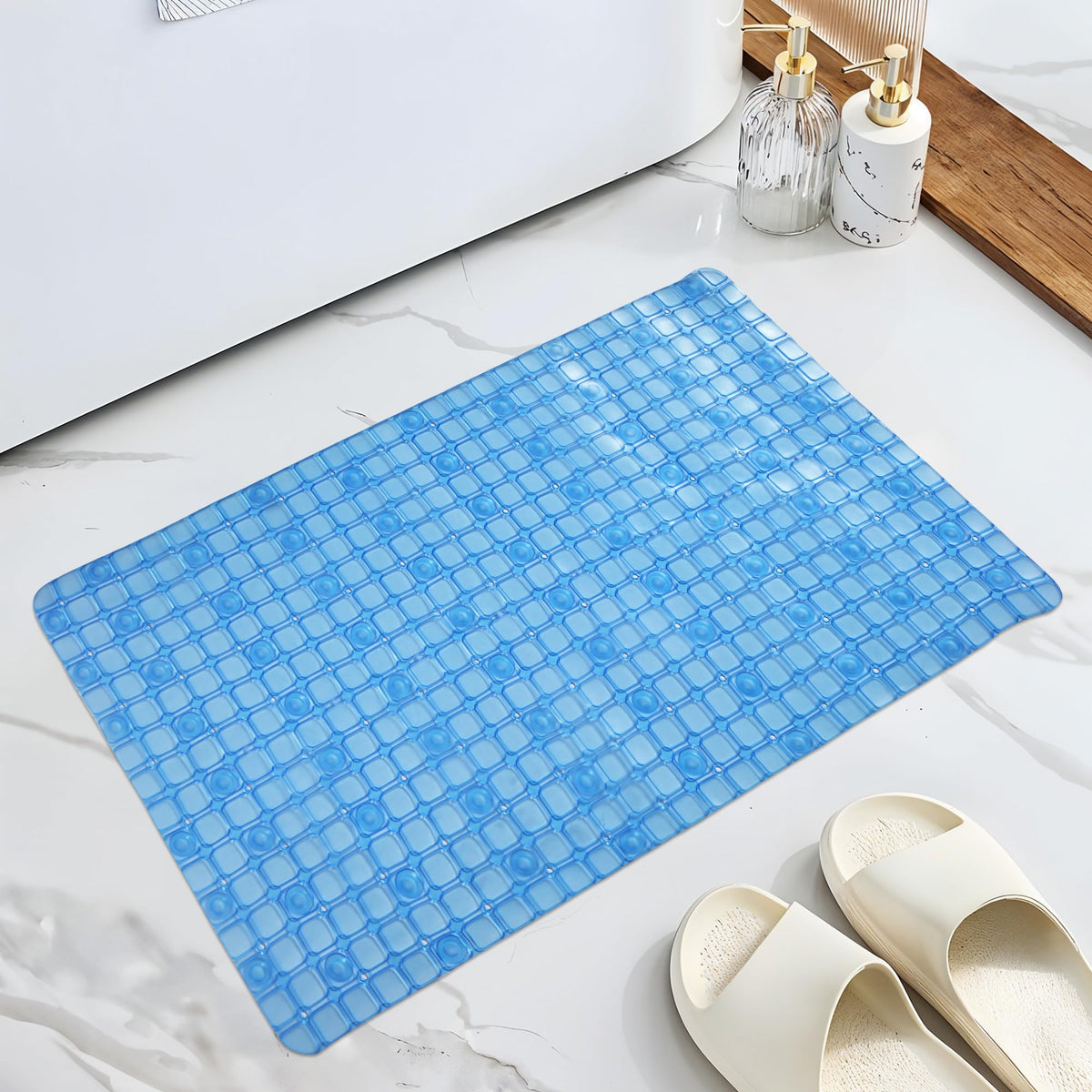 Heart Home PVC Anti Skid Bathroom Mat with Suction Cups and Drain Holes | Multipurpose & Washable Shower and Bathtub Floor Mat f