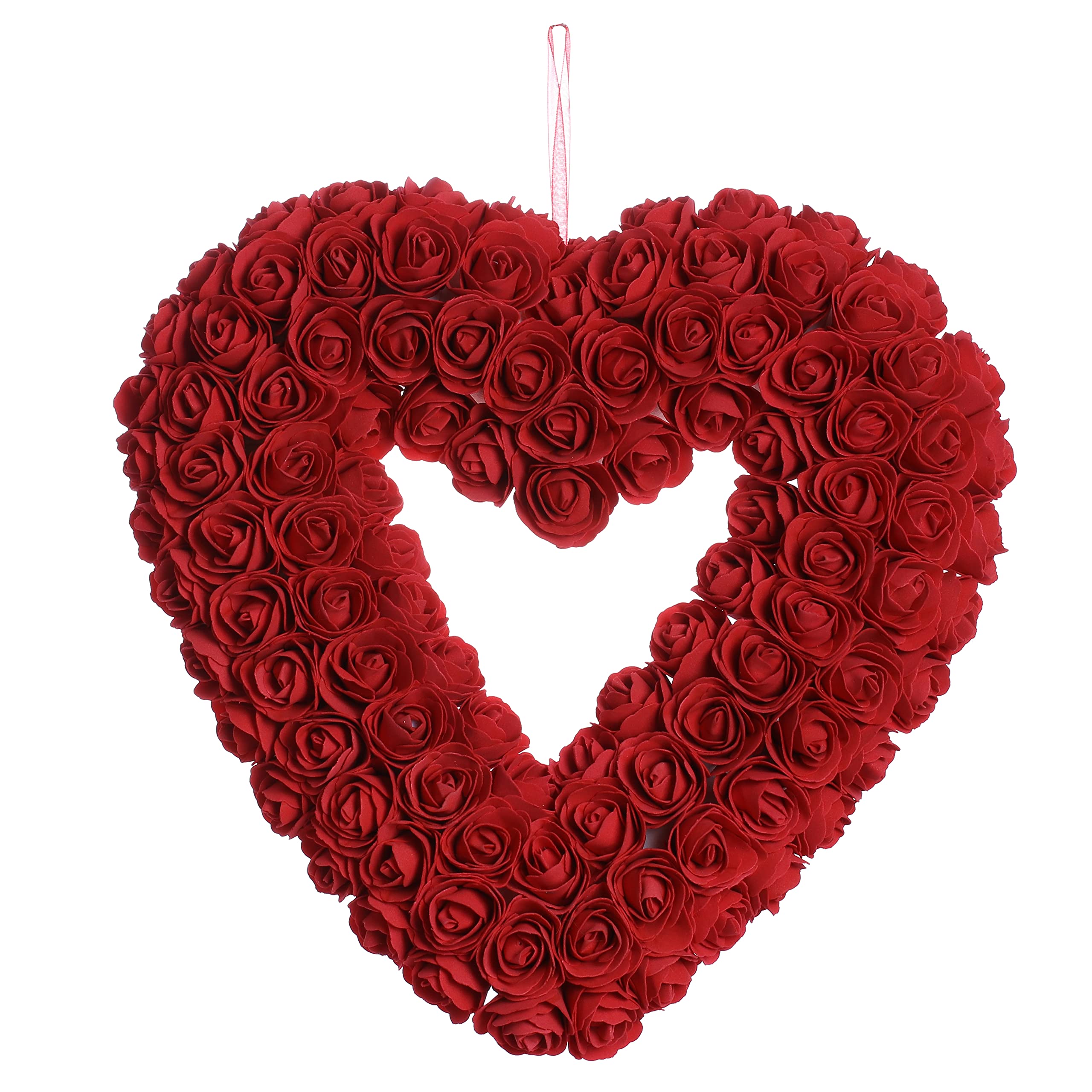 JINGHONG Valentines Day Wreath,13 Inch Artificial Heart Wreath Valentines Day Wreaths for Front Door with Artificial Red Roses f