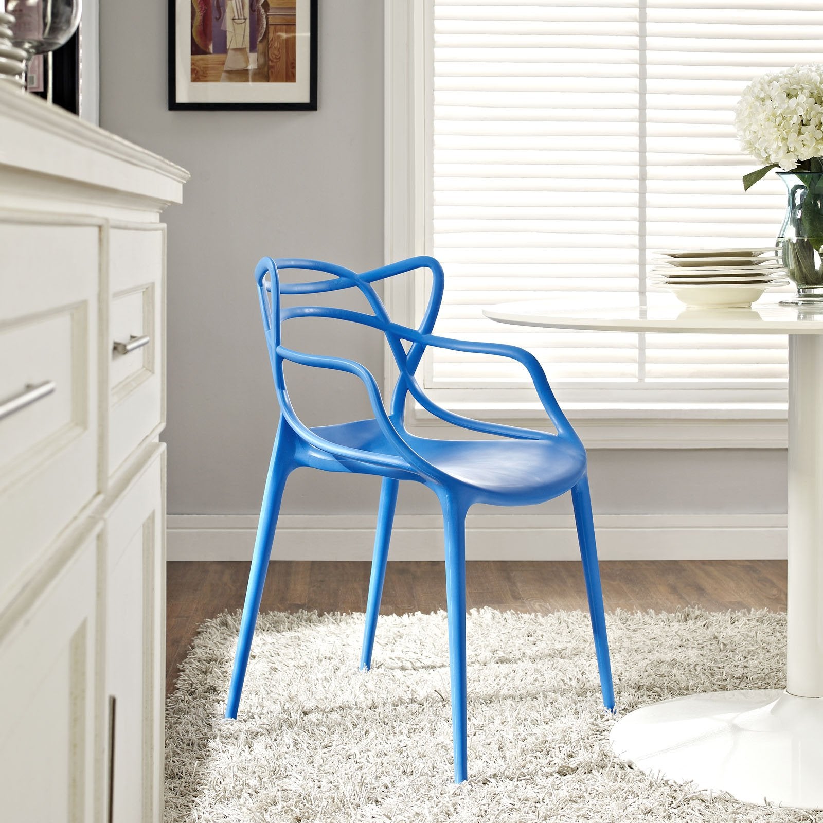 Modway Entangled Modern Molded Plastic Kitchen and Dining Room Arm Chair in Blue - Fully Assembled