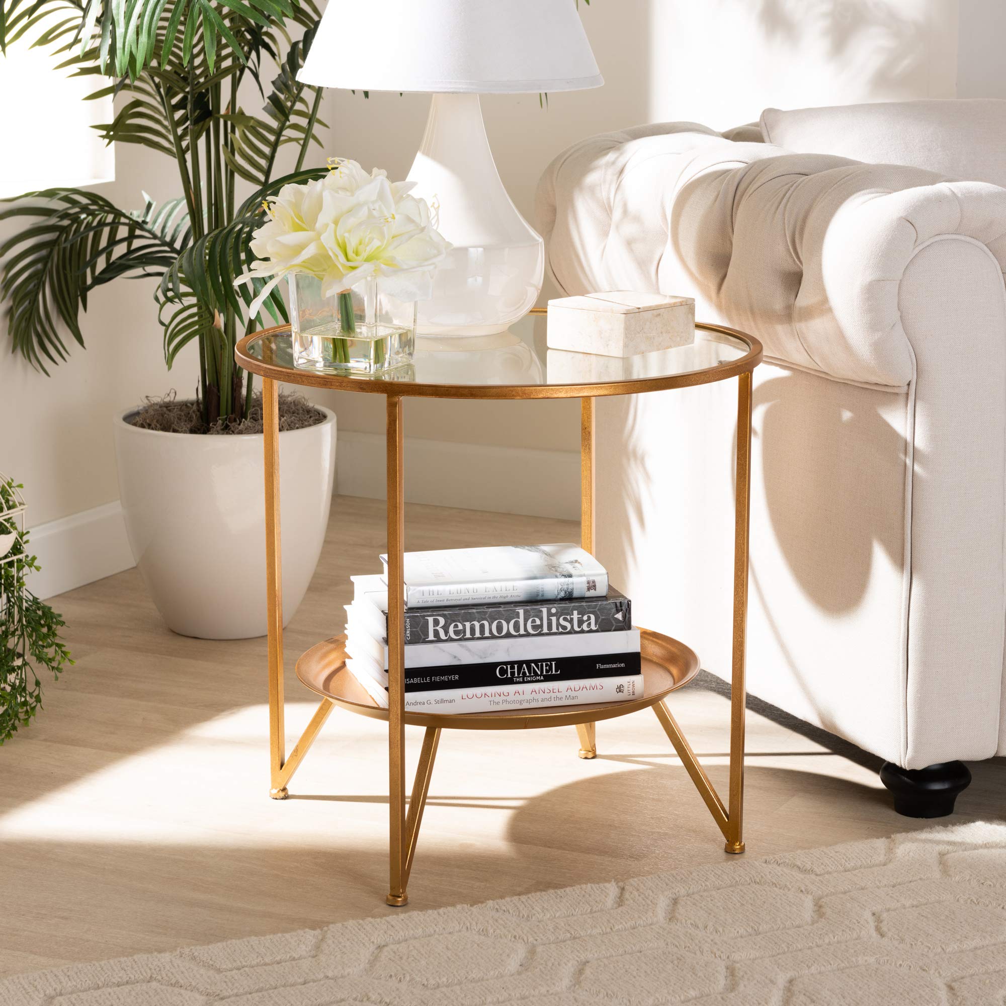 Baxton Studio end-tables, Antique Gold/Clear