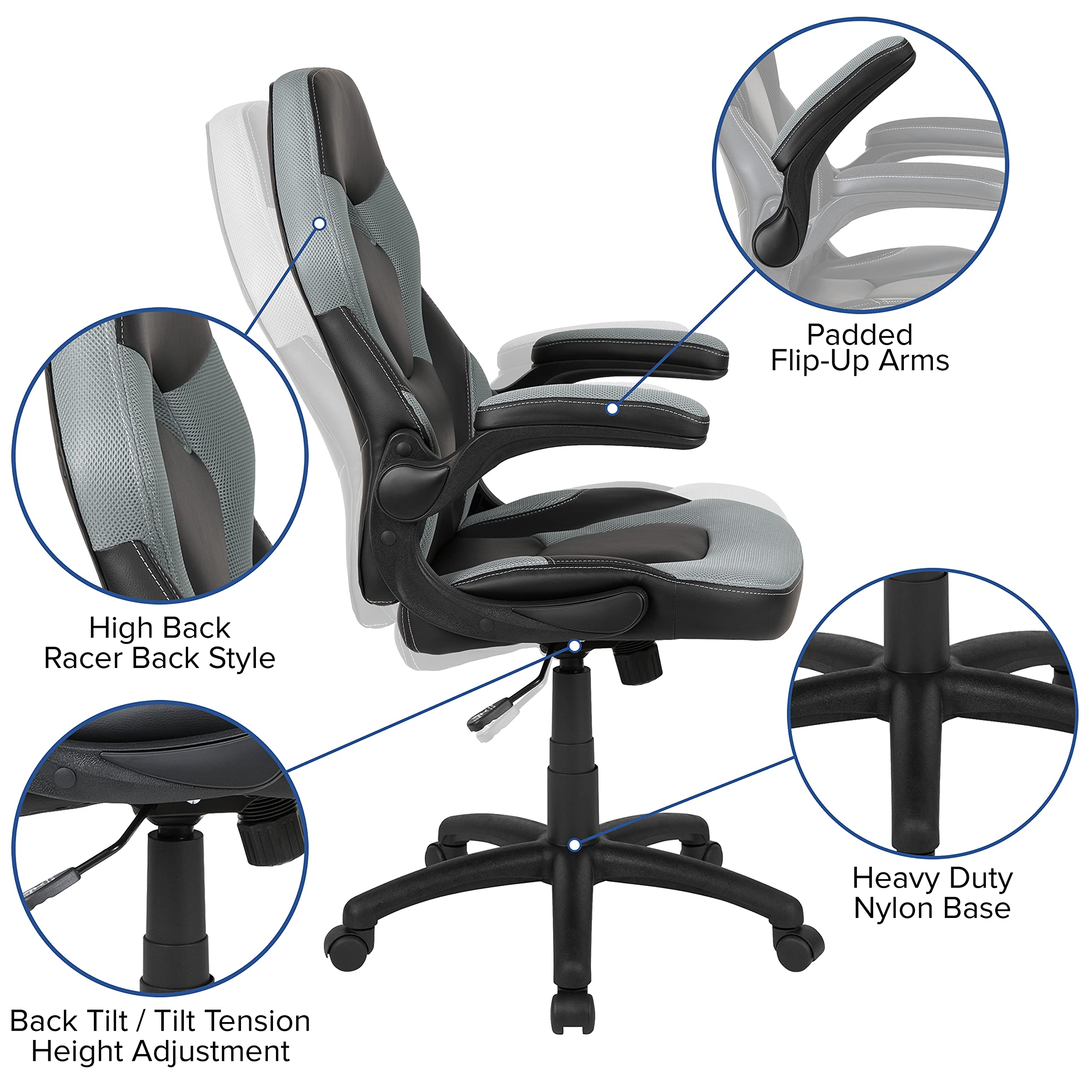 Flash Furniture Gaming Desk and Gray/Black Racing Chair Set/Cup Holder/Headphone Hook/Removable Mouse Pad Top - 2 Wire Management Holes
