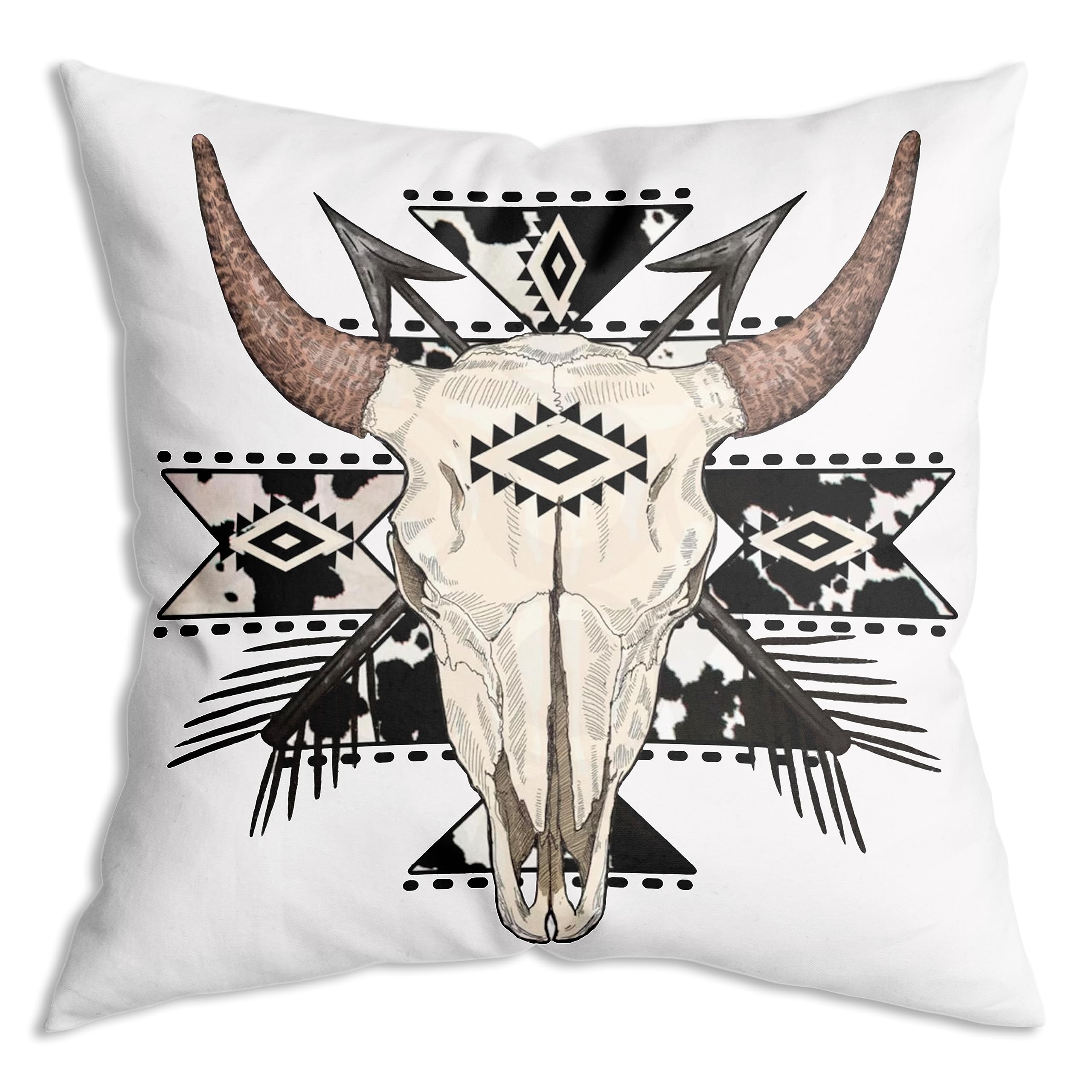 Zngfon Boho Cow Aztec Western Bull Skull Throw Pillow Covers 18X18,Boho Cow Aztec Western Decor