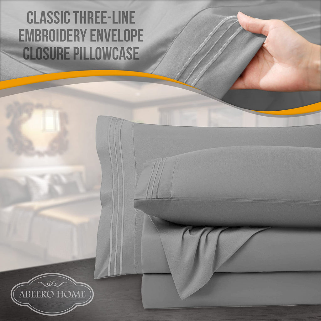 Abeero Home Queen Sheet Set - Luxury Hotel Bed Sheets - Soft Cooling Sheets With Elastic Corner Straps - Deep Pocket Microfiber