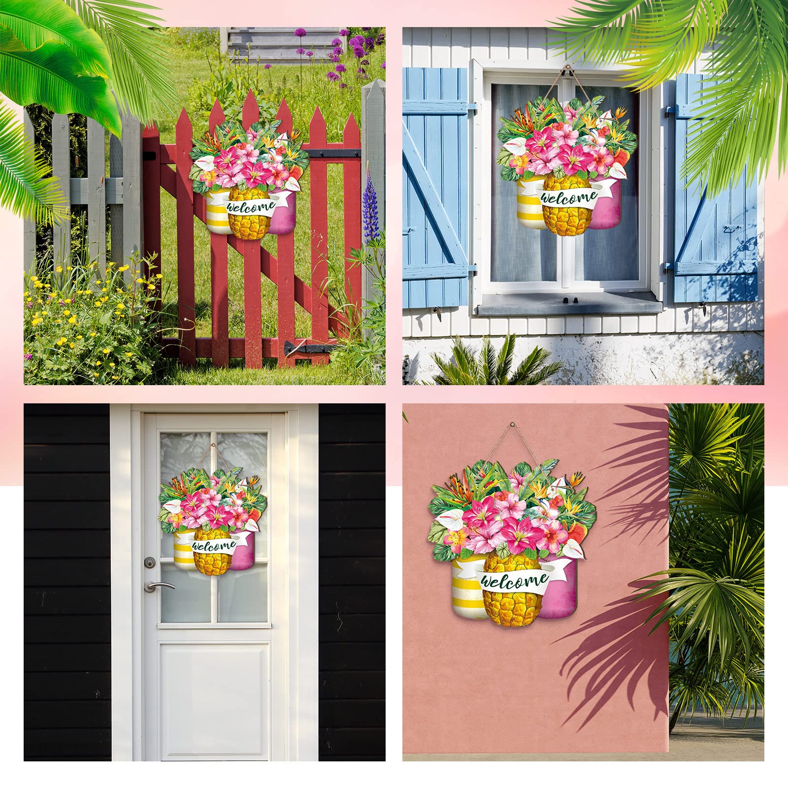 Summer Wooden Sign Pineapple Mason Jar Welcome Sign Farmhouse Summer Door Porch Decor Summer Wreath Pineapple Wall Decor With Ro