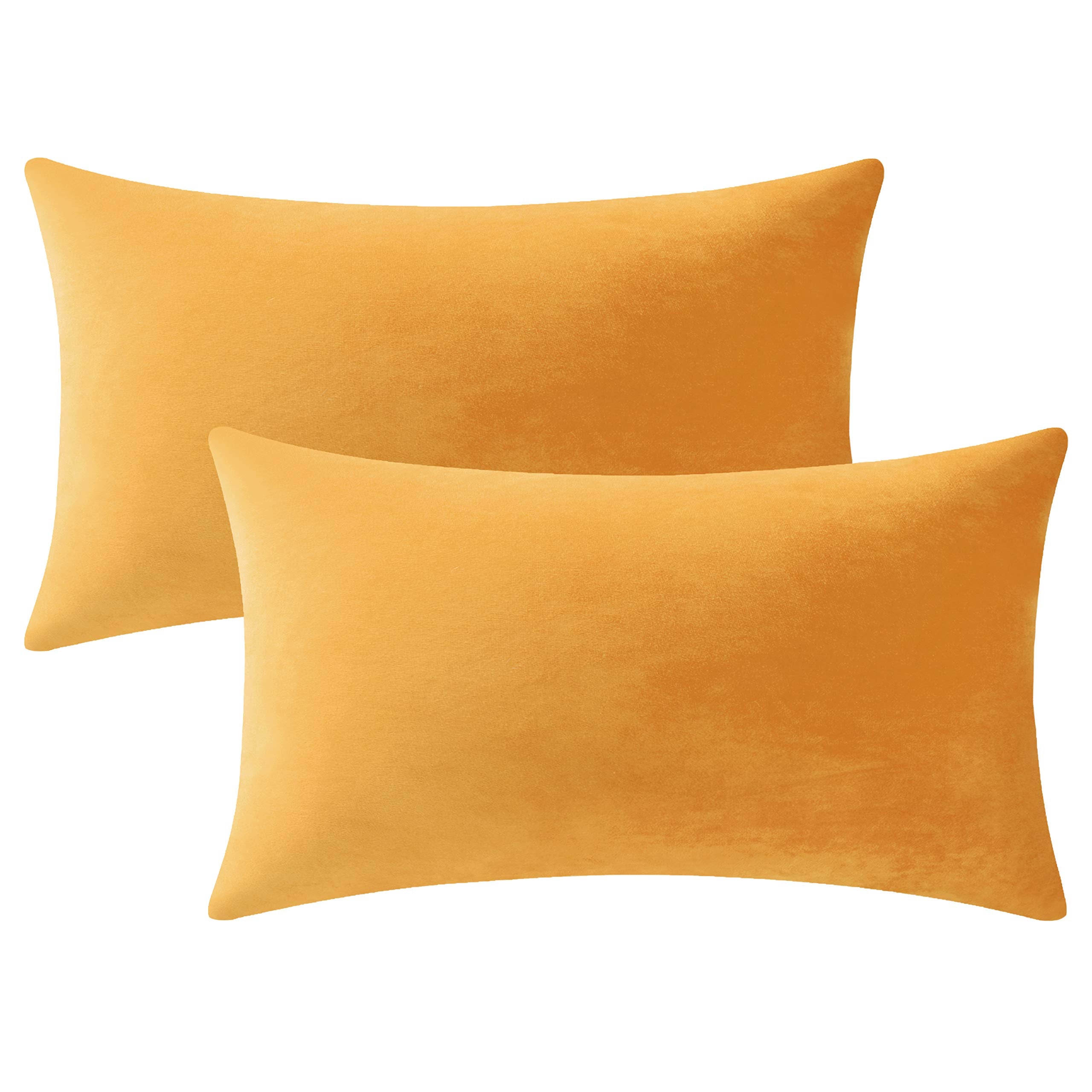 Dezene Couch Pillow Covers 12X20 Golden Yellow: 2 Pack Cozy Soft Velvet Rectangular Throw Pillow Cases For Farmhouse Home Decor
