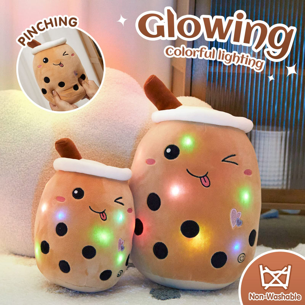 Athoinsu Light Up Chocolate Milk Tea Plush Pillow,10'Kawaii Bubble Stuffed Animal Toy With Led Lights,Birthday Christmas Holida