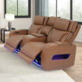 Jazz 74 Inch Light Brown Leather Aire Transformer Power Reclining Loveseat with Power Headrest, Bluetooth Speakers, LED Lights, USB 