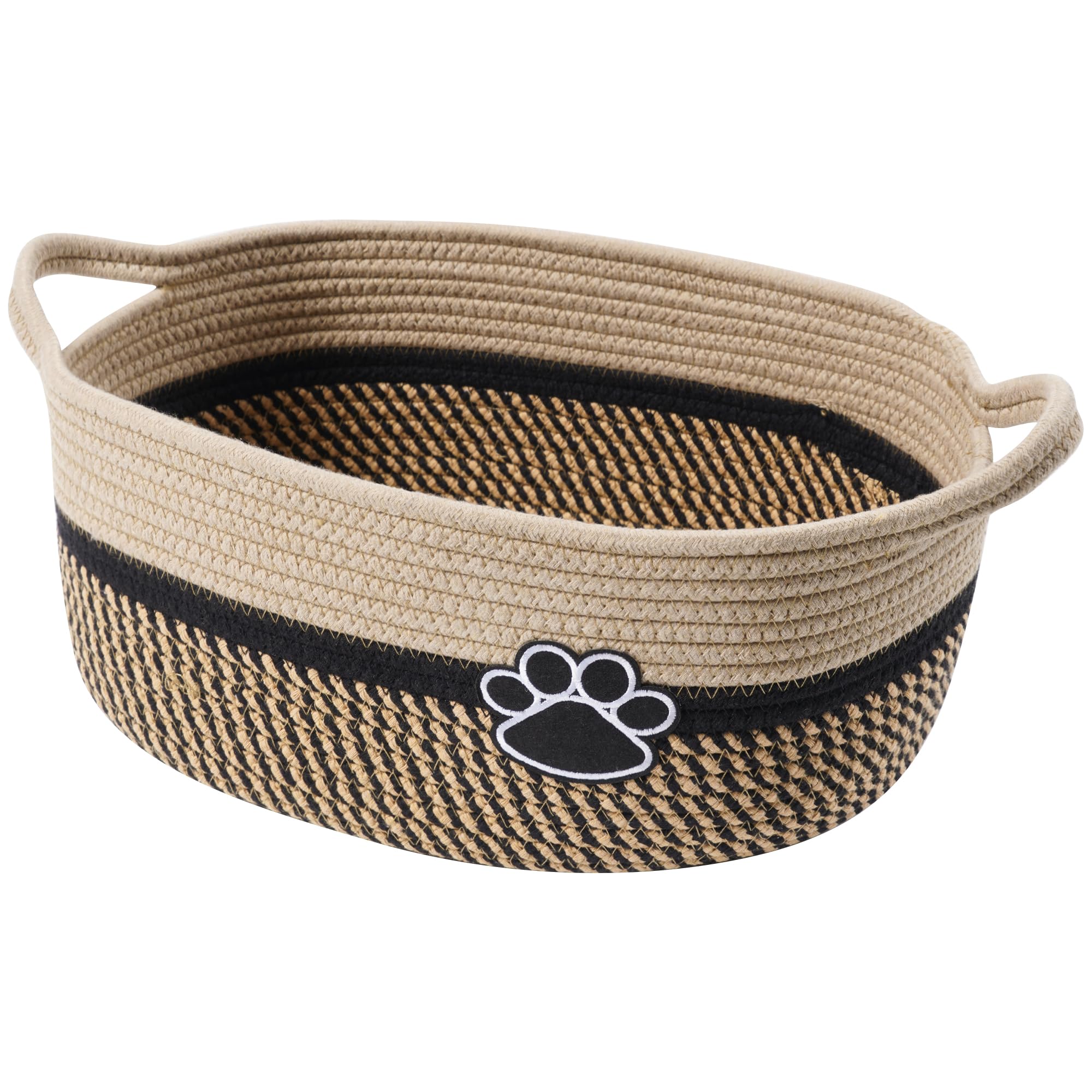 Small Woven Baskets for Organizing Rope Storage Basket with Handle Cute Cotton Nursery Gift Dog Toy Bins Organizer-Black&Beige