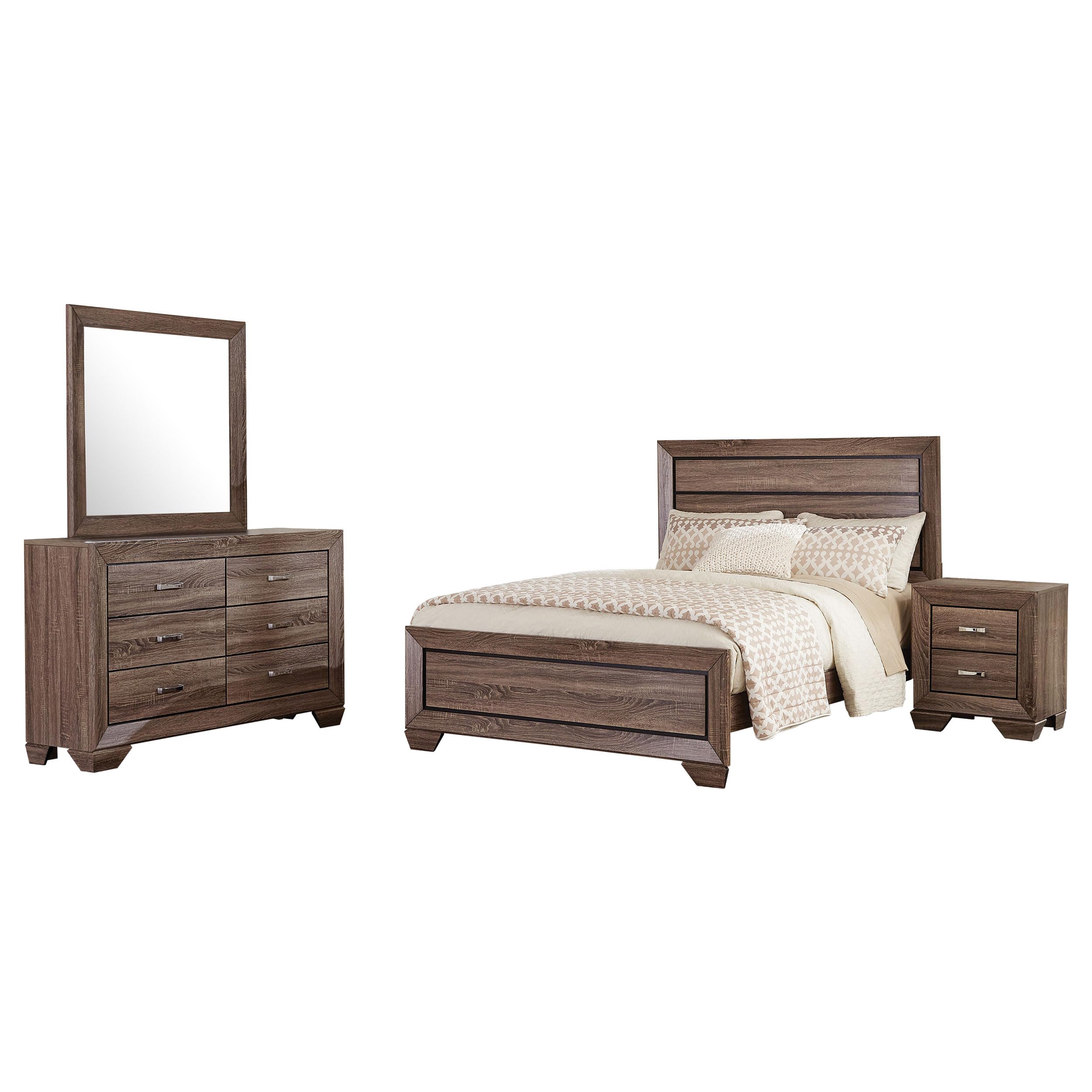 Coaster Home Furnishings Kauffman Transitional 4-Piece Bedroom Set Eastern King Size Panel Bed Frame 54-inch Headboard Washed Taupe 204191KE-S4