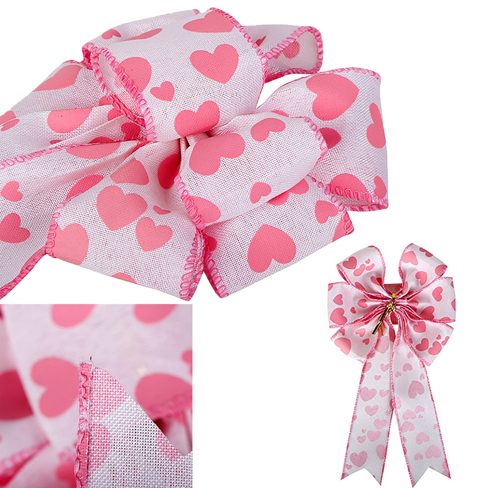 Pink Heart Ribbin Bows Red Heart Wreaths Bows For Wedding Birthday Party Valentine'S Day Decoration 6'' X 12''