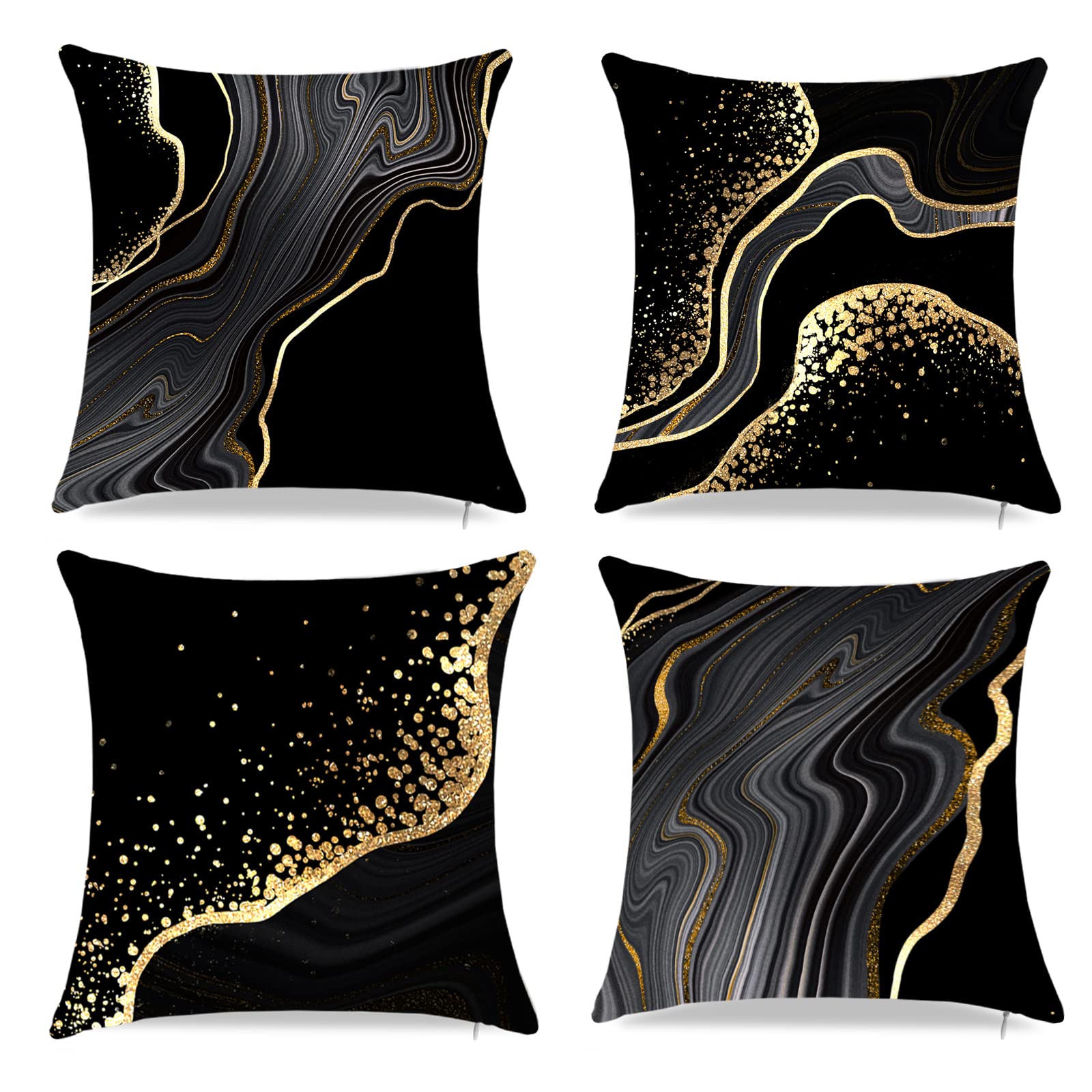 Tlitdr Black Throw Pillow Covers,Decorative Black And Gold Pillows Covers 18' X 18',Black Accent Pillows Covers,Couch Cushion