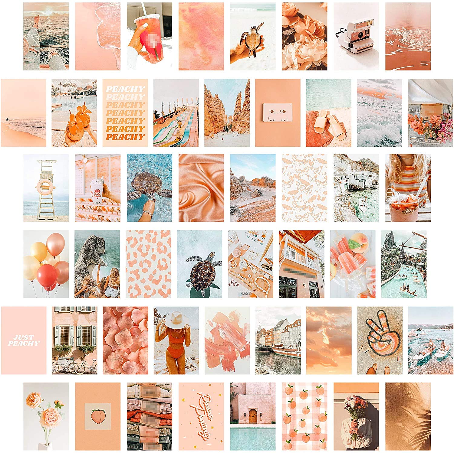 CY2SIDE 50PCS Peach Beach Aesthetic Picture for Wall Collage, 50 Set 4x6 inch, Boho Style Collage Print Kit, Teal Color Room Dec