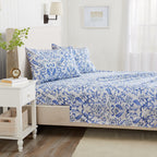 Great Bay Home 3-Piece Floral Print Ultra-Soft Microfiber Sheet Set. Wrinkle Free, Comfortable, All-Season Bed Sheets. (Twin, Watercolor Flowers - Blue)