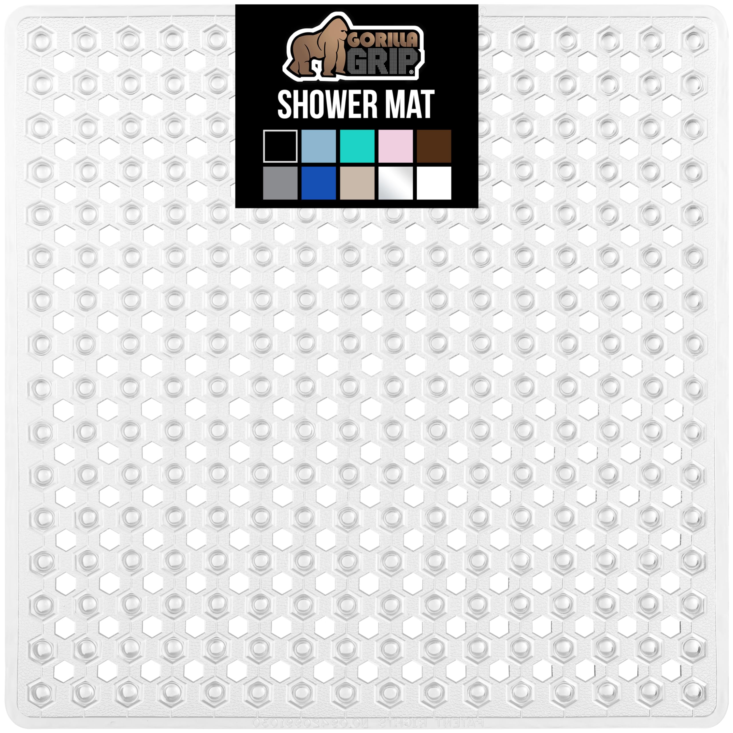 GORILLA GRIP Patented Square Shower Stall Mat, Small Bathtub Floor Mats for Stand Up Showers with Suction Cups and Drainage Hole
