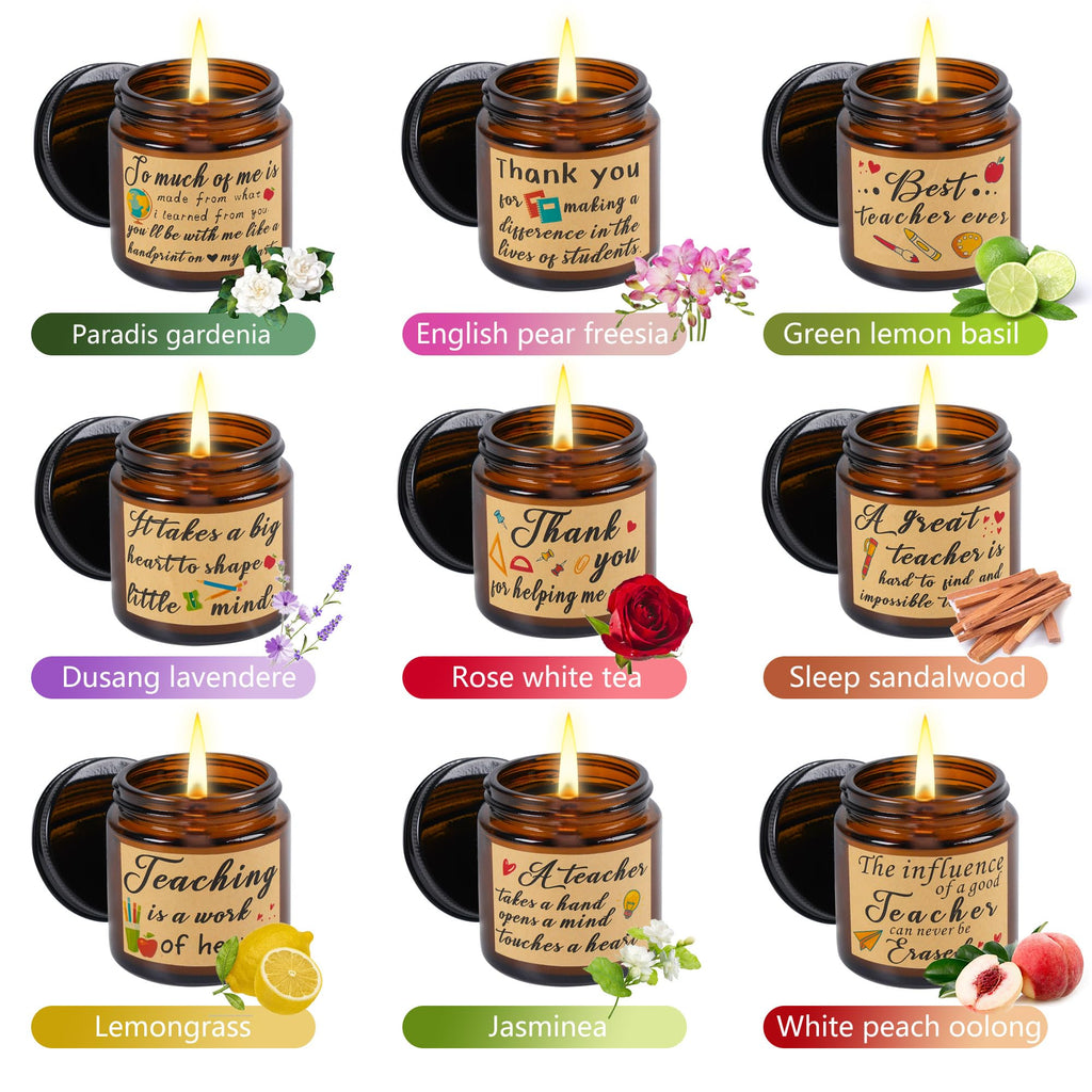 9 Pieces Teacher Appreciation Gifts Thank You Teacher Scented Candles 3.5 Oz Teacher Candles For Women Thank You Teacher Gifts F
