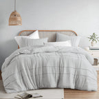 Comfort Spaces Silver Queen Size Duvet Cover Set - 3-Pc Pintuck Pleated Duvet Cover Queen, All Season Lightweight, Extra Softness Pre-Washed Microfiber Queen Bed Cover Shams, Queen