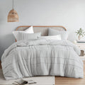 Comfort Spaces Silver Full Size Duvet Cover Set - 3-Pc Pintuck Pleated Duvet Cover, All Season Lightweight, Extra Softness Pre-W
