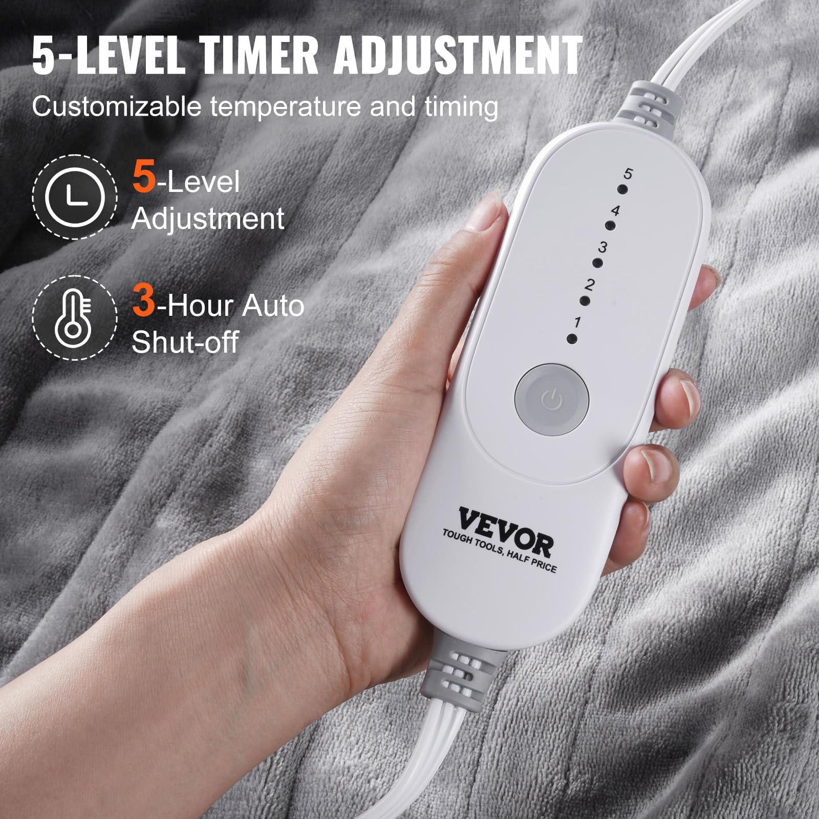 Vevor Heated Blanket Electric Throw, 50'' X 60'' Twin Size, Soft Flannel & Sherpa Heating Blanket With 3 Hours Timer Auto-Off, 5