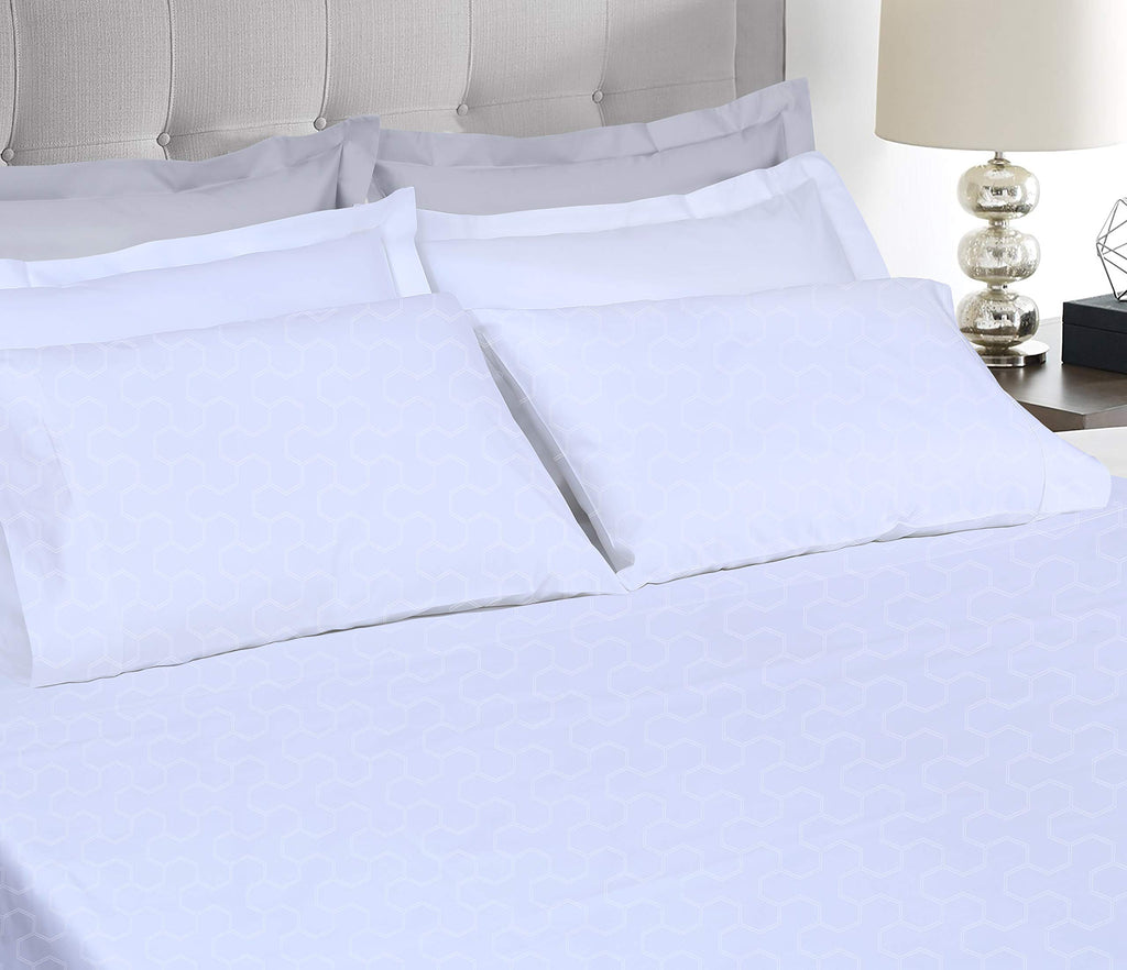 Threadmill 500 Thread Count Queen Size Sheets 4 Pc Luxury Cotton Bedding Set, Jacquard Floria Hotel White, Silky Smooth Sheets W